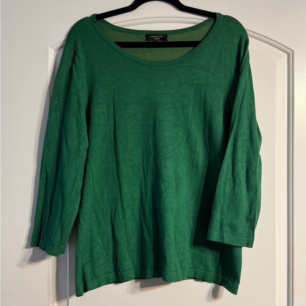 Spense Knits Sweater XL Green 3/4 Sleeve Scoop Neck Pullover Emerald Jewel